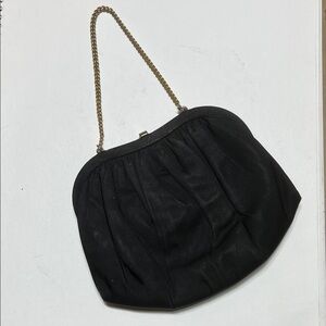Vintage MM Peau De Faille Black Clutch Purse with Gold Chain
